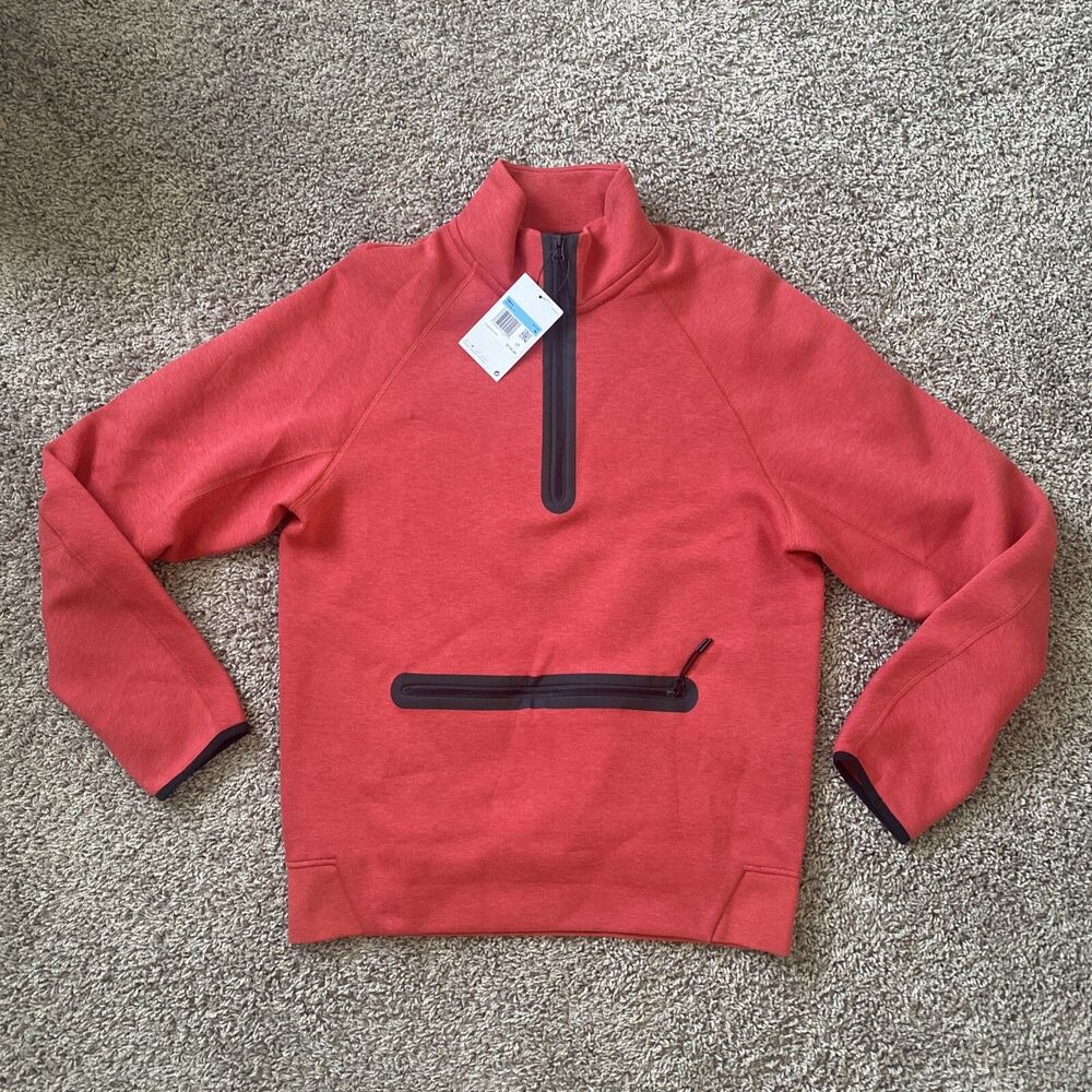 Men's Nike Sportswear Red Black Tech Fleece Half Zip Size M FB7998-672 Pullover